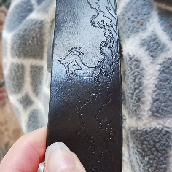 Bonded leather belt embellished buckle rhinestones rectangular brown silver M - Picture 6 of 8